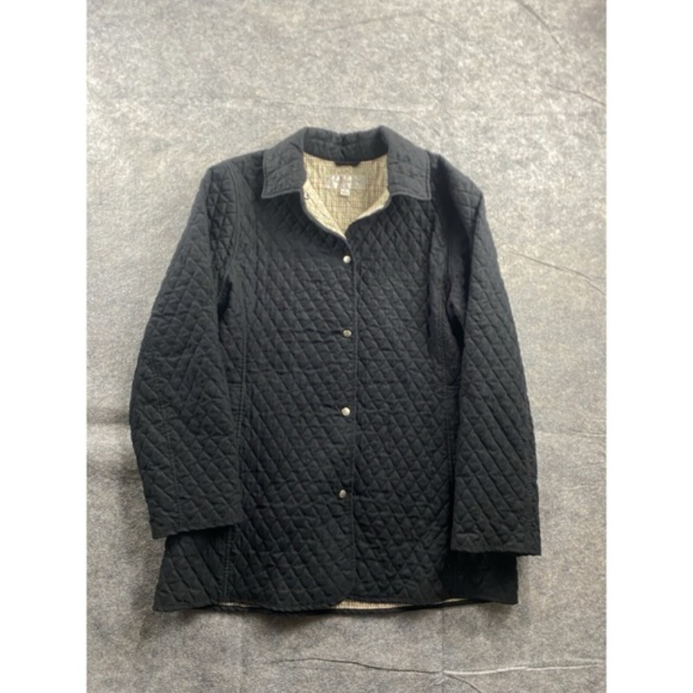 VTG Jones NY Sport Chore Barn Peacoat Womans Large Black Quilt Lined Country